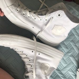 ALL white high top converse